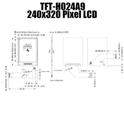 Exposição legível 240x320 TFT-H024A9QVIFT8N20 de TFT LCD de uma luz solar durável de 2,4 polegadas