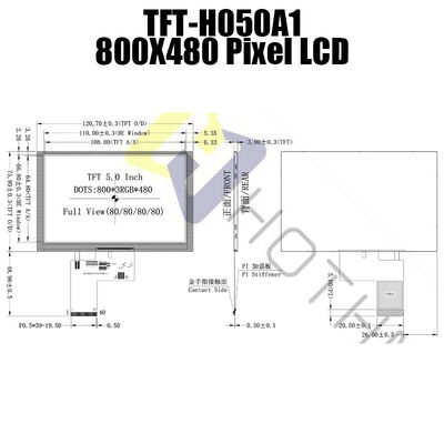 IC 7262 pontos de múltiplos propósitos TFT-H050A1SVIST6N40 de 5,0 polegadas 800x480 da tela de exposição do toque de TFT da cor