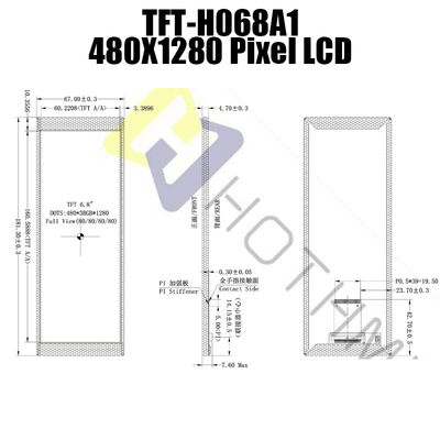 6,86 tipo da barra da polegada 480x1280 em volta da luz solar NV3051F1 legível de TFT LCD