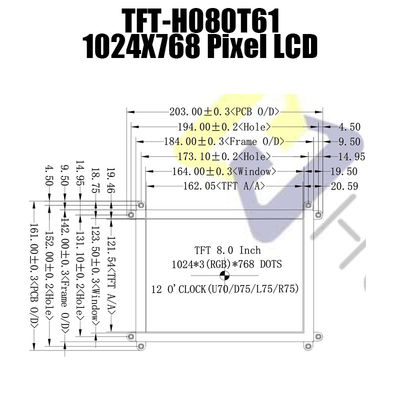 Polegada LCM-TFT080T61SXGDVNSDC do módulo 8,0 da exposição de 46PIN 1024x786 HDMI LCD