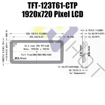 IPS da exposição legível de TFT do monitor de Pcap da luz solar da polegada 1920x720 do módulo HDMI 12,3 de TFT LCD