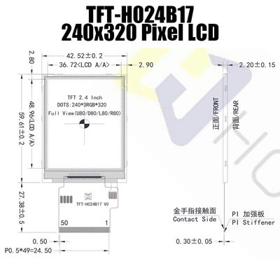 2,4 módulo da polegada 240x320 SPI TFT, luz solar LCD legível TFT-H024B17QVIST6N50 de IC ST7789