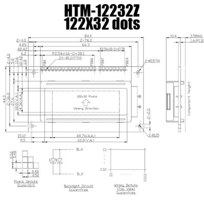 exposição gráfica do módulo STN de 122X32 LCD com luminoso branco HTM12232Z