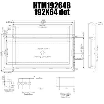 exposição gráfica do módulo de 192X64 KS0108 LCD com luminoso branco HTM19264B