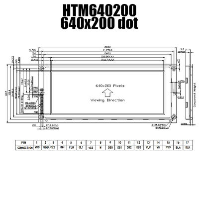 módulo gráfico durável DFSTN de 640x200 LCD com luminoso branco HTM640200