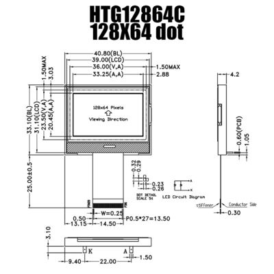 Módulo durável ST7565R gráfico do LCD da RODA DENTEADA 128X64 com o luminoso lateral branco HTG12864C