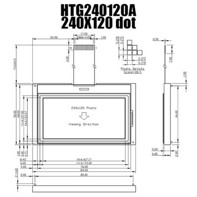 gráfico de TFT do módulo de 240X120 LCD com o luminoso branco lateral HTG240120A