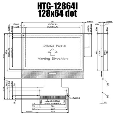 Negativo gráfico HTG12864 transmissivo do módulo de múltiplos propósitos 128X64 ST7565R do LCD da RODA DENTEADA