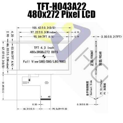 4,3 módulo largo da exposição do LCD IPS da temperatura da polegada 480x272 MCU