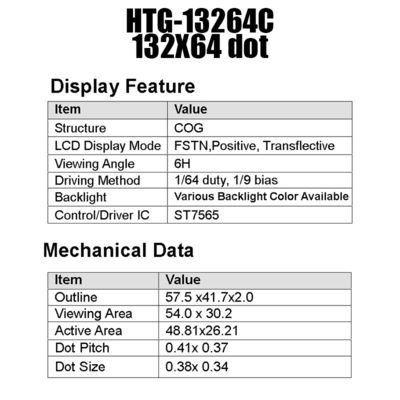 Exposição da RODA DENTEADA de MCU 132x64 LCD, painel LCD transmissivo HTG13264C de ST7565R