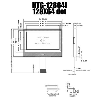 exposição de 128X64 SPI Chip On Glass LCD com o luminoso lateral branco HTG12864I