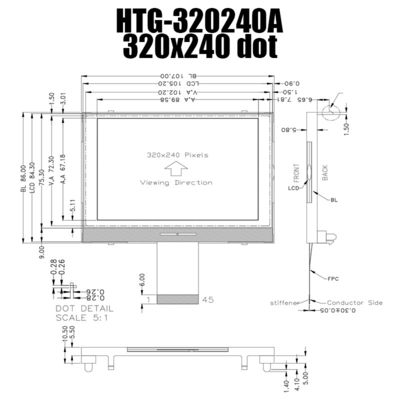 Exposição gráfica Transflective positivo HTG320240A do módulo 320x240 ST75320 FSTN do LCD da RODA DENTEADA de SPI