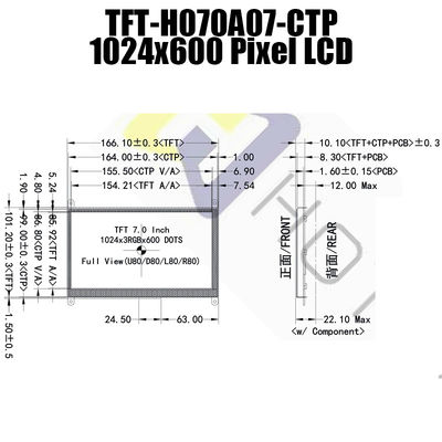 7 polegadas para o sinal TFT de HDMI indicam 1024x600 para o monitor de Pcap do uso da framboesa