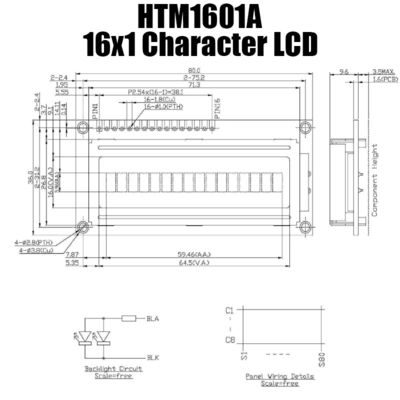 exposição do LCD do caráter 16x1 de 59.46x5.96mm com luminoso branco HTM-1601A