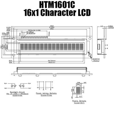 Módulo monocromático 1X16 do LCD do caráter com relação HTM1601C de MCU