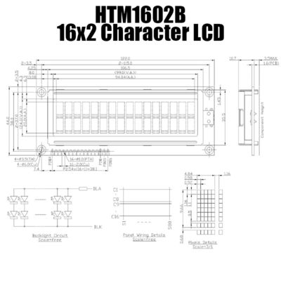 exposição de caráter média de 16x2 LCD com luminoso verde HTM1602B
