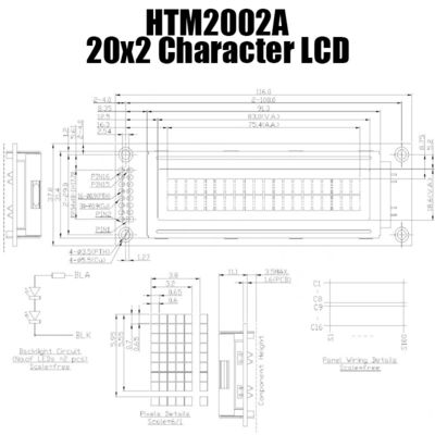 módulo do LCD do caráter de 20x2 MCU prático com luminoso verde HTM2002A