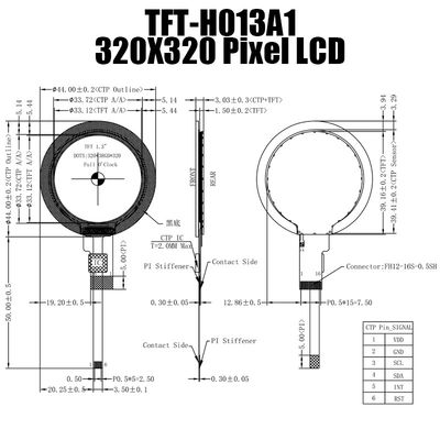 1,3 módulo da exposição da exposição 320x320 TFT LCD de TFT do círculo do IPS da polegada PARA aparelhos eletrodomésticos