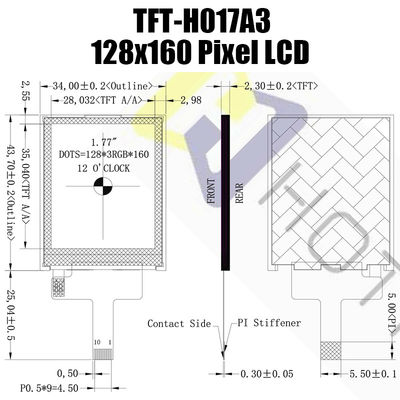 1,77 monitor de cor Resistive legível da exposição 128x160 Tft de TFT da luz solar da polegada