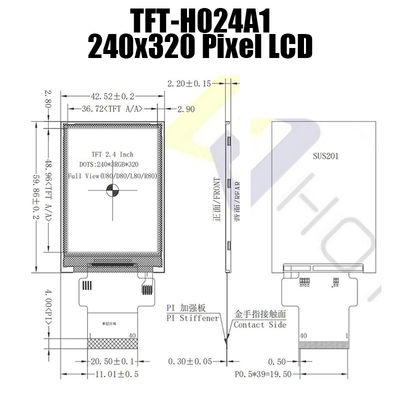 40PIN uma luz solar TFT legível de 2,4 polegadas, painel TFT-H024A1QVIST8N40 de 240x320 TFT LCD