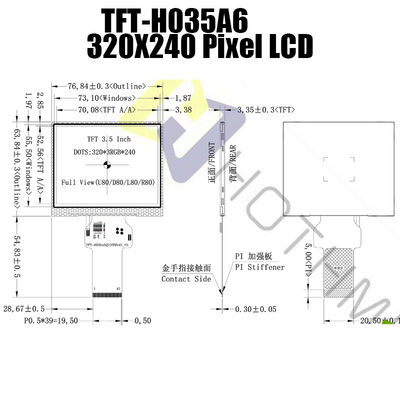 Módulos legíveis da exposição de TFT LCD da luz solar relação TFT-H035A6QVIST9N40 de um RGB de 3,5 polegadas