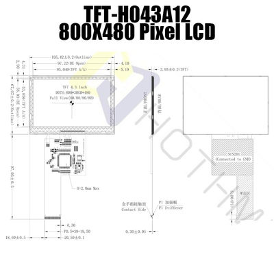 Cor de IC ST7262 módulos 800x480 TFT-H043A12SVILT5N40 de TFT LCD de 4,3 polegadas