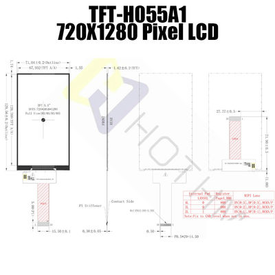 5,5 exposição IC ILI9881 do brilho alto da polegada 720x1280 IPS TFT LCD