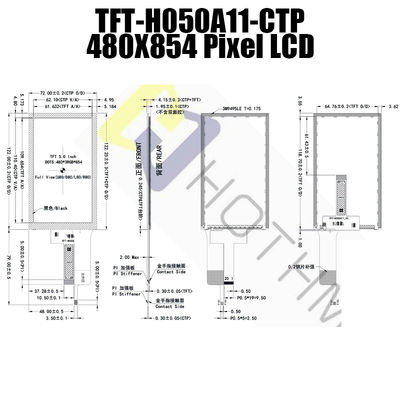 tela táctil IC ST7701S de 550cd/M2 MIPI TFT LCD módulo de TFT LCD de 5 polegadas