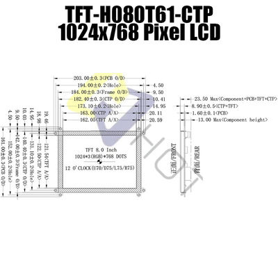 8 painel da polegada 1024x768 HDMI LCD com toque capacitivo TFT-080T61SVHDVNSDC