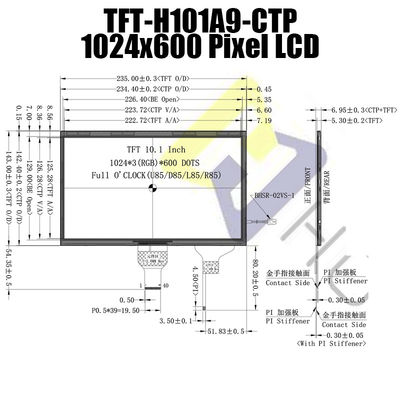 10,1 módulo legível de TFT LCD da luz solar da polegada 1024x600 LVDS IPS com monitor de Pcap