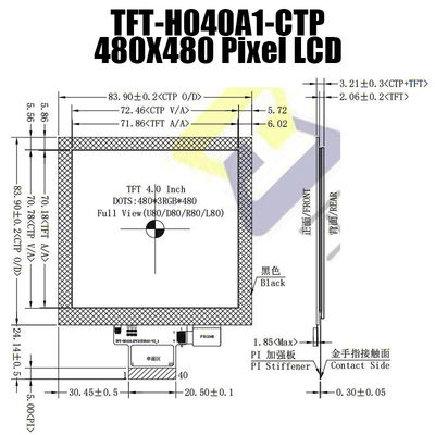 4,0 o quadrado da polegada 480x480 indica o módulo IPS SPI FT6336U de TFT Lcd com monitor de Pcap