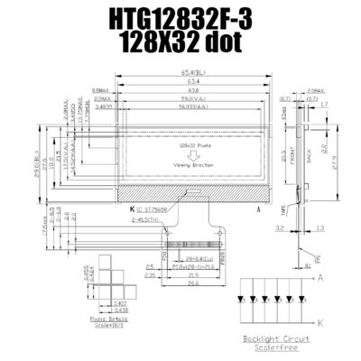128X32 RODA DENTEADA gráfica LCD ST7565R | FSTN + exposição com GRAY Backlight /HTG12832F-3