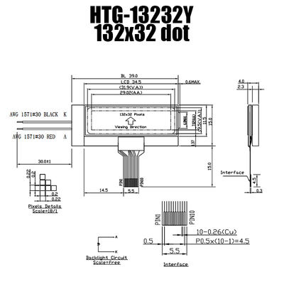 Módulo industrial ST7567R Transflective positivo HTG13232Y do LCD da RODA DENTEADA 132x32
