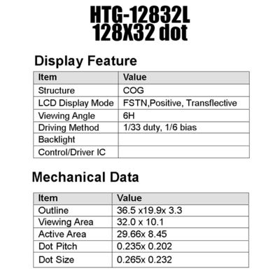 módulo gráfico ST7565R do LCD da RODA DENTEADA 128X32 com o luminoso lateral branco HTG12832L