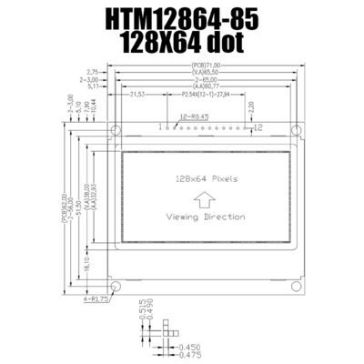 exposição gráfica de 128X64 SPI FSTN LCD com o luminoso lateral branco