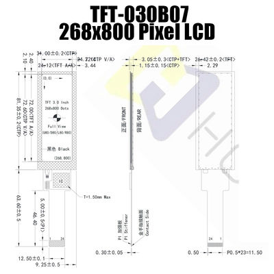 3,0 monitor largo de Pcap da exposição do LCD TFT IPS da temperatura da exposição da tira da polegada 268x800