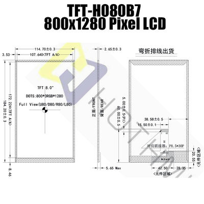 8,0 módulo de TFT da tecnologia da exposição MIPI NV3051F1 da polegada 800x1280 IPS LCD
