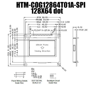 temperatura larga LCD do módulo gráfico de 128X64 SPI ST7567 FSTN para a instrumentação