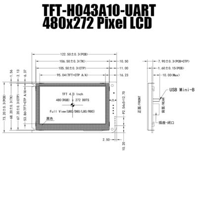 4,3 exposição capacitiva de TFT LCD 480x272 do tela táctil de UART da polegada COM PLACA de CONTROLADOR do LCD
