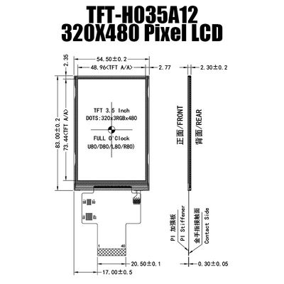 3,5 exposição legível MCU da luz solar ST7796 TFT LCD da polegada 320x480 para o controle industrial