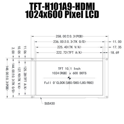 10,1 luz solar da exposição do módulo da polegada HDMI IPS 1024x600 TFT LCD legível com pi da framboesa