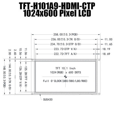 10,1 toque capacitivo da exposição do módulo da polegada HDMI IPS 1024x600 TFT LCD com pi da framboesa