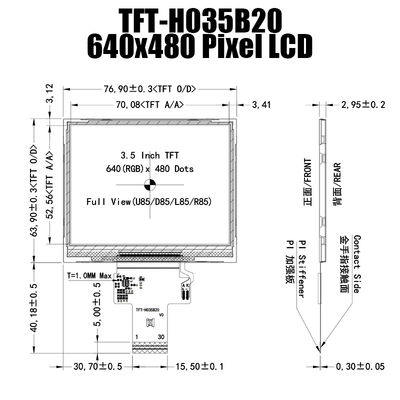 3,5 painel de exposição largo ST7703 de TFT da temperatura do IPS 640x480 da polegada para o computador industrial