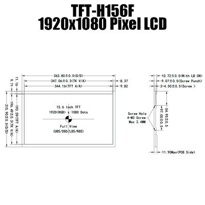 Painel de exibição TFT de temperatura ampla de 15,6 polegadas IPS 1920 x 1080 LVDS